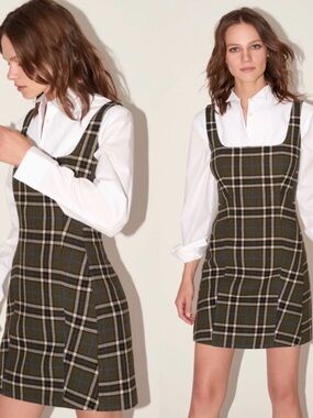 EUC Alexa Chung Square Neck Plaid Mini-Dress shrimpton dark academia tartan